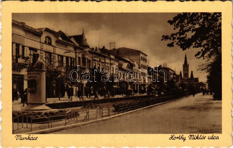 1944 Munkács, Mukacheve, Mukacevo; Horthy Miklós utca / street + '1894-1944 Kossuth Lajos halálának 50. évfordulója' So. Stpl