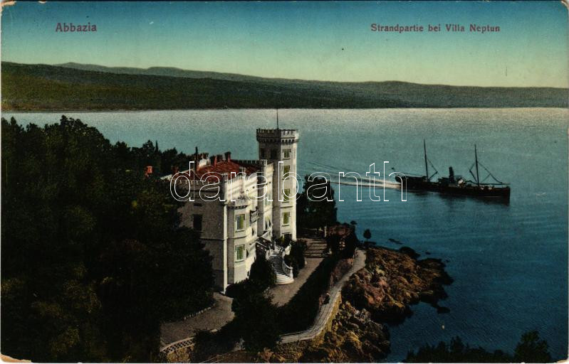 Abbazia, Opatija; Strandpartie bei Villa Neptun (kopott sarok / worn corner)