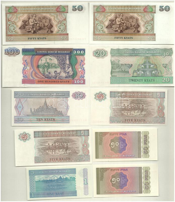 Mianmar DN (1994-1997) 50p-100K (10x) T:I,I- Myanmar ND (1994-1997) 50 Pyas - 100 Kyats (10x) C:UNC,AU Krause P#68-74 - Image 2
