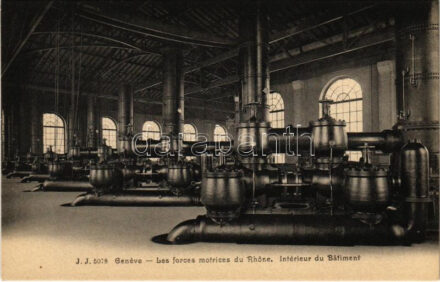 Geneva, Geneve; Les forces motrices du Rhone, Intérieur du Batiment / The Driving Forces of the Rhone, Interior of the Building, engine room