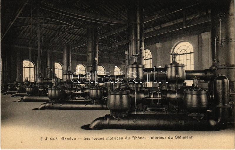 Geneva, Geneve; Les forces motrices du Rhone, Intérieur du Batiment / The Driving Forces of the Rhone, Interior of the Building, engine room