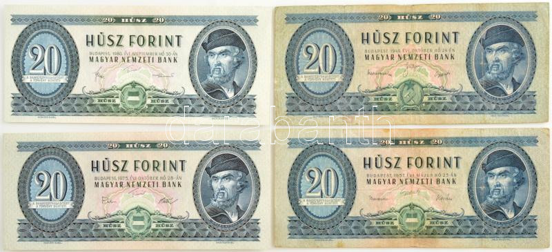 1949. 20Ft + 1957. 20Ft + 1975. 20Ft + 1980. 20Ft T:III-,III-, III szép papír, II
