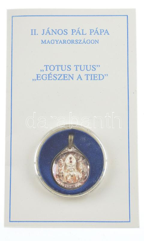 1991. 'II. János Pál pápa Magyarországon' kétoldalas Ag emlékérem füllel, előlapján 2db rubinnal díszítve, tanúsítvánnyal, eredeti díszkiadásban (0,999/~29mm) T:1- patina - Image 3