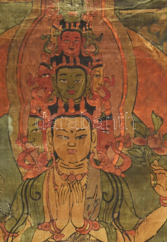 Tibeti selyemre festett buddhista kép, 'Avalókitésvara', 47×34 cm - Image 2