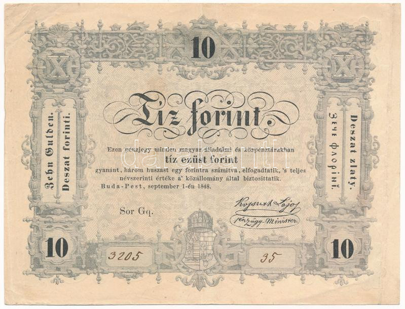 1848. 10Ft 'Kossuth bankó' 'Gq 3205 35' T:III szép papír Adamo G111