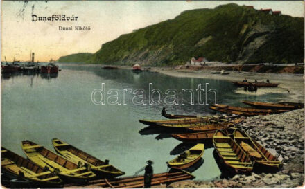 1908 Dunaföldvár, Dunai kikötő, csónakok. Somló Manó kiadása (ázott / wet damage)