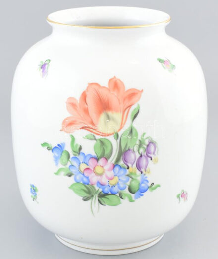 Herendi virág mintás váza, jelzett, hibátlan, m:24cm, d: 20 cm