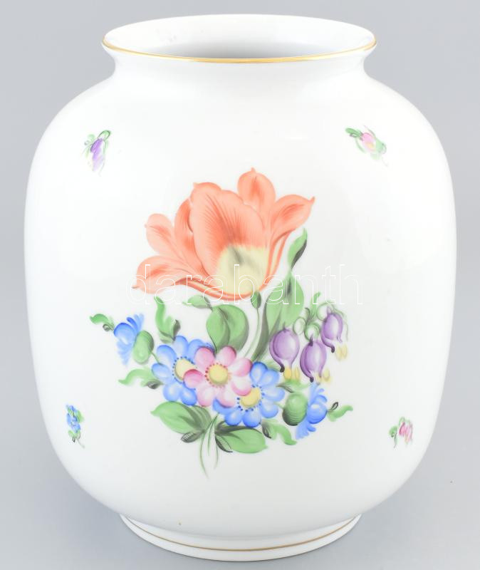 Herendi virág mintás váza, jelzett, hibátlan, m:24cm, d: 20 cm