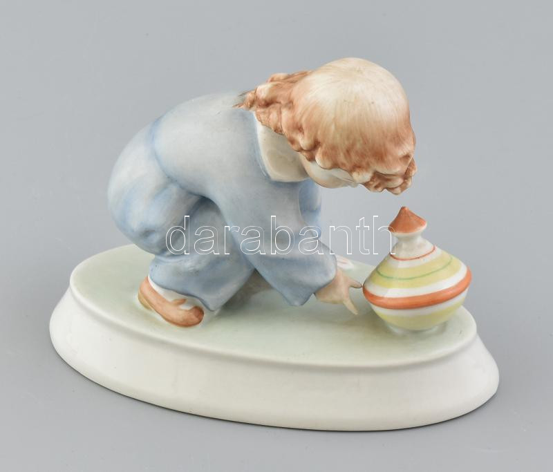 Zsolnay búgócsigás lány Terv: Sinkó., Kézzel festett, jelzett, hibátlan 15x12 cm