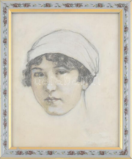 Zombory Lajos (1867-1933): Lány portré, 1917. Vegyes technika, papír, jelzett. Üvegezett fakeretben, 30×24 cm