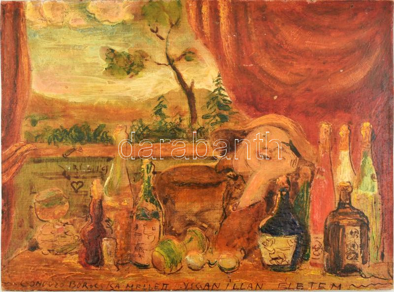 Jelzés nélkül, XX. sz. eleje: Gondűző borocska.... Olaj, vászon, kartonon. Kissé sérült.18,5x25 cm