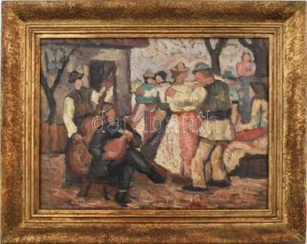 Burány Nándor (1893 - 1965): Sürülj, sürülj! Olaj, karton falemezre kasírozva, jelzve jobbra fent: N Burány, keretben, 32,5x42cm