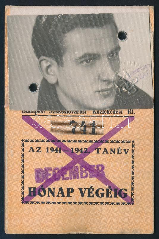 1941-42 BSzKRt fényképes tanoncigazolvány