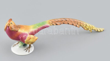 Herendi fácán, kézzel festett porcelán, jelzett, kopásnyomokkal, h: 22cm