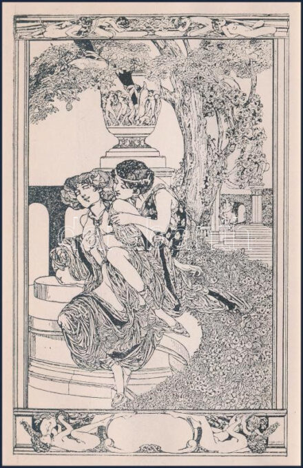 Franz von Bayros (1866-1924):Erotikus, akt Cinkográfia, papír. Jelzett a nyomaton, paszpartuban 8x13 cm