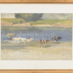 Szőnyi jelzéssel: Itatás. Tempera, papír. Üvegezett keretben 26x38 cm