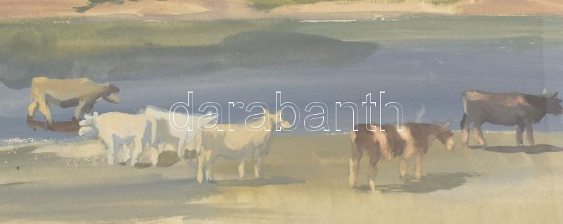 Szőnyi jelzéssel: Itatás. Tempera, papír. Üvegezett keretben 26x38 cm - Image 2