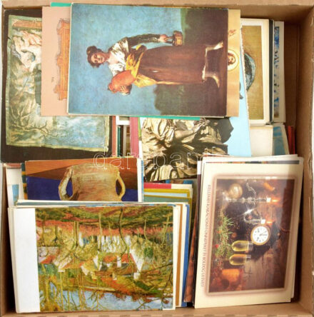 Egy doboz MODERN motívum képeslap: üdvözlő, reklám, festmény / A box of modern motive postcards: greetings, advertisements and paintings