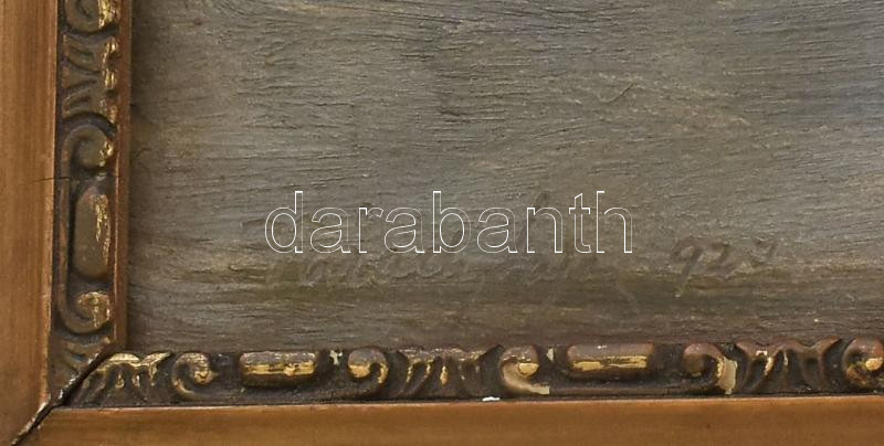 Várady Lajos (1890-1929): Táj, 1928. Tempera, papír, jelzett. Dekoratív, kissé sérült keretben, kisebb lapszéli sérülésekkel, 26x36 cm - Image 2