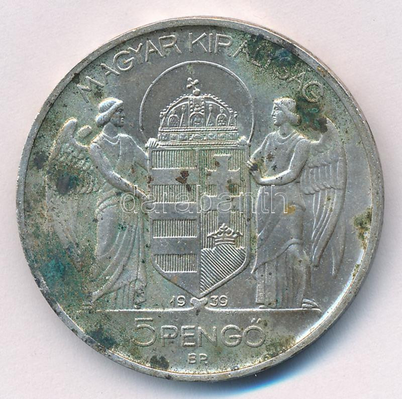 1939. 5P Ag 'Horthy balra' T:1- patina Adamo P8.2 - Image 2
