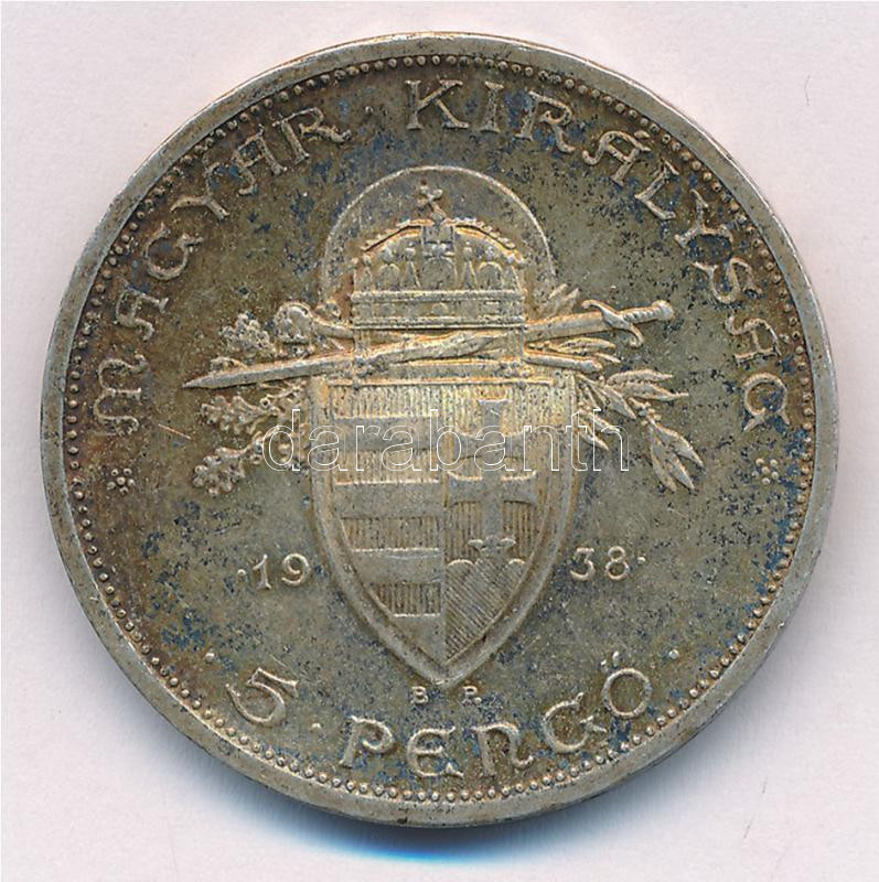 1938. 5P Ag 'Szent István' T:1- patina Adamo P8.1 - Image 2