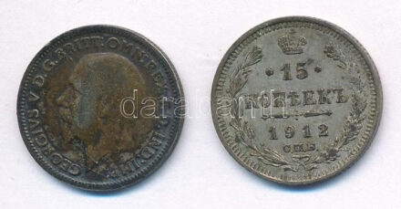 Vegyes: Nagy-Britannia 1936. 6p Ag 'V. György' + Orosz Birodalom 1912. 15k Ag T:2-,3 patina Mixed: United Kingdom 1936. 6p Ag 'George V' + Russian Empire 1912. 15 Kopecks Ag C:VF,F patina