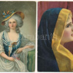 4 db RÉGI Stengel litho művész képeslap vegyes minőségben / 4 pre-1945 Stengel litho art postcards in mixed quality