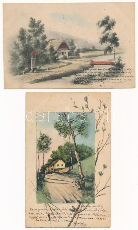 6 db RÉGI hosszú címzéses üdvözlő motívum képeslap egy lithoval / 6 pre-1910 greeting motive postcards with one litho - Image 2