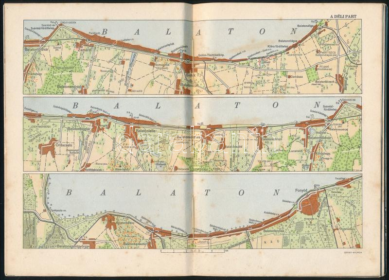 Siófok és környéke. Útikönyvek. Bp., 1958, Panoráma. Fekete-fehér fotókkal, színes térképekkel illusztrált. Kiadói papírkötés, kissé sérült, kopottas borítóval, helyenként kissé foltos lapokkal. - Image 3