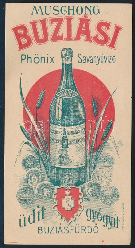cca 1910-1920 Muschong Buziási Phönix-Savanyúvize Buziásfürdő, szecessziós számolócédula