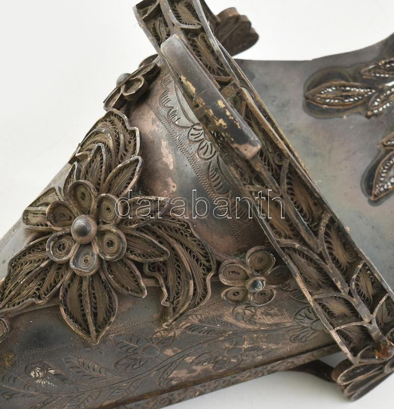 Régi filigrán fali kaspó, jelzés nélkül, kopott, kis sérülésekkel, m: 20 cm - Image 3