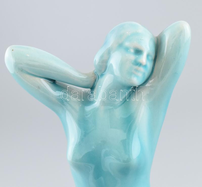 Zsolnay akt, alapmázas porcelán, máz alatti repedésekkel, jelzés nélkül, m:25 cm - Image 4