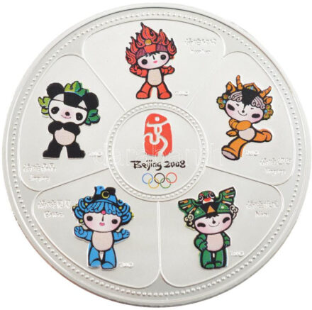 Kína 2008. 'XXIX. Olimpia - Peking 2008 / Kabalaállatok' ezüstözött, multicolor bronz emlékérem, eredeti dísztokban, tanúsítvánnyal és leírással (50mm) T:PP China 2008. 'XXIX Olympic Games - Beijing 2008 / Mascots' silver-plated,