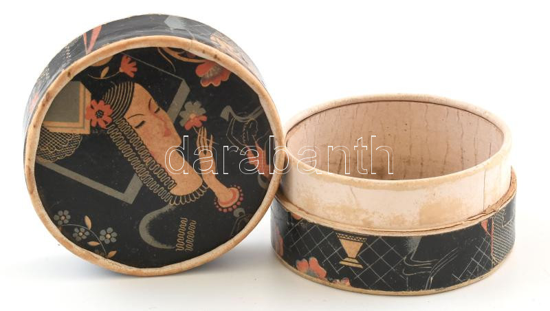 cca 1928 Magyar gyártású 'Poudre de Riz', púderes kartondoboz, art deco mintával, jó állapotban, d: 7,5 cm, m: 4 cm - Image 2