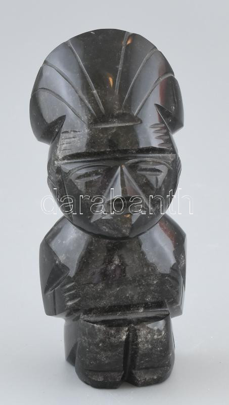 Jelzés nélkül: Mexikói törzsi figura. Kézzel faragott obszidián. Hibátlan, m: 12 cm
