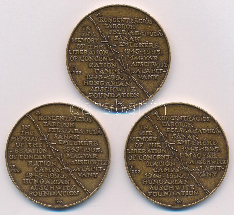 Kiss György (1943-2016) 1995. 'A koncentrációs táborok felszabadulásának emlékére' kétoldalas bronz emlékérem (3x) mindegyik kapszulában (42,5mm) T:1,1-