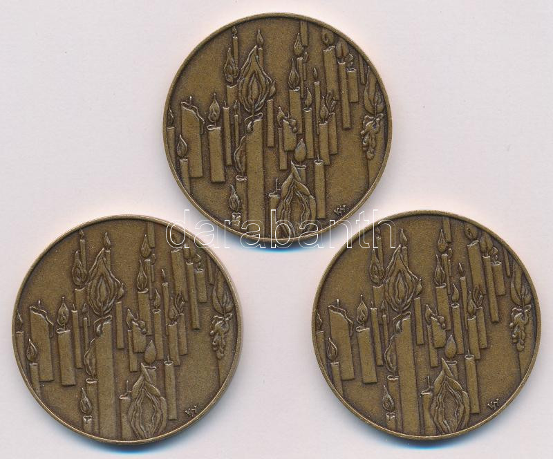 Kiss György (1943-2016) 1995. 'A koncentrációs táborok felszabadulásának emlékére' kétoldalas bronz emlékérem (3x) mindegyik kapszulában (42,5mm) T:1,1- - Image 2