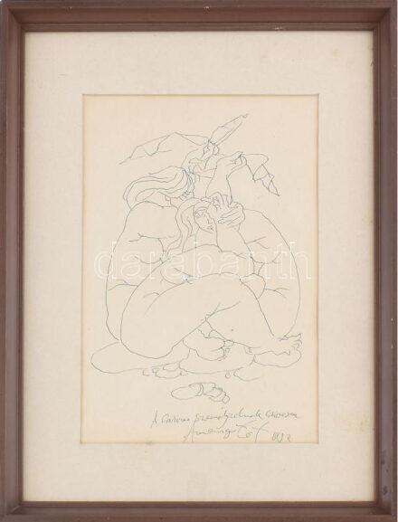 Amerigo Tot (1909-1985): Női aktok összeborulva 1983. Szitanyomat, papír, jelzett a nyomaton, üvegezett keretben, 28,5×19 cm