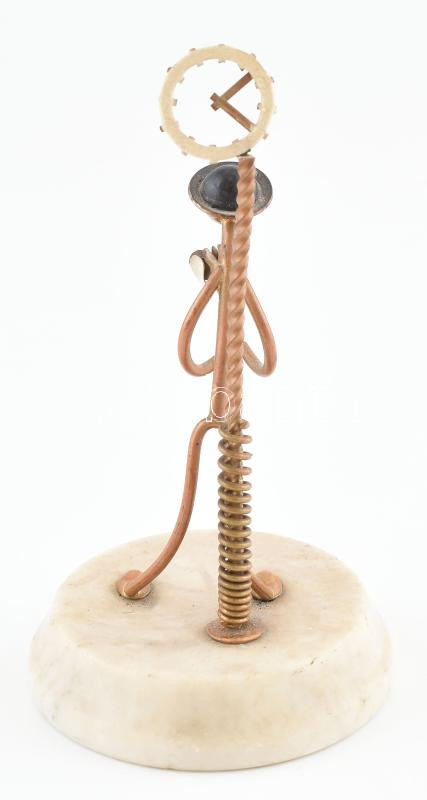 Jelzés nélkül: Randevúra várva. Art deco réz szobor, mészkő talapzaton, m: 15 cm - Image 3