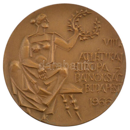 Kiss Nagy András (1930-1997) 1966. 'VIII. Atlétikai Európa Bajnokság Budapest' bronz emlékérem tokban (53mm) T:1