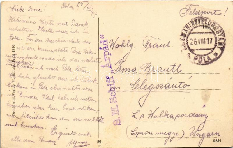 1917 Pola, Pula; K.u.K. Kriegsmarine Maschinenschule / WWI Austro-Hungarian Navy machinery school with mariners. M. Schulz + 'SMS ÁRPÁD' (EK) - Image 2