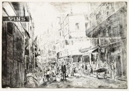 Aszódi Weil Erzsébet (1901-1976): Ünnep Párizsban. Rézkarc, papír. Jelzett a karcon. Aszódi Weil Erzsébet autográf címadásával. 36x53 cm