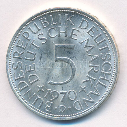 Német Szövetségi Köztársaság 1970D 5M Ag T:1,1- German Federal Republic 1970D 5 Mark Ag C:UNC,AU Krause KM# 112.1