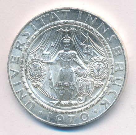 Ausztria 1970. 50Sch Ag 'Innsbrucki Egyetem 300. évfordulója' T:1- Austria 1970. 50 Schilling Ag '300th Anniversary - Innsbruck University' C:AU Krause KM# 2908
