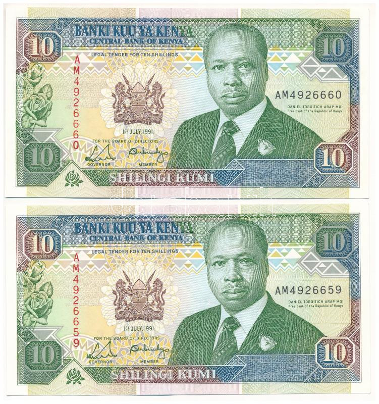 Kenya 1991. 10Sh (2x) sorszámkövető 'AM4926659 - AM4926660' T:II Kenya 1991. 10 Shilling (2x) consecutive serials 'AM4926659 - AM4926660' C:XF Krause #24