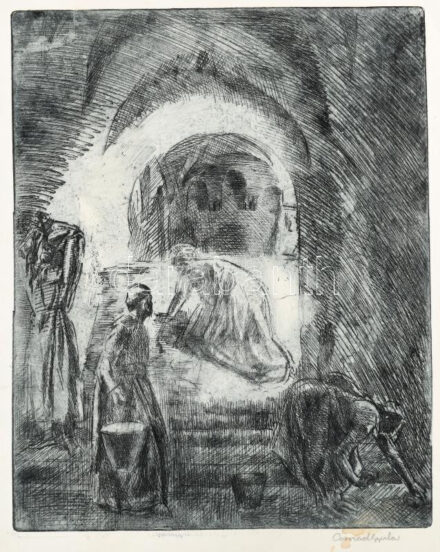 Conrad Gyula (1877-1959): Alakok. Rézkarc, papír, jelzett, kissé sérült és kissé foltos, 30×24 cm