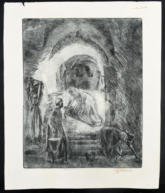 Conrad Gyula (1877-1959): Alakok. Rézkarc, papír, jelzett, kissé sérült és kissé foltos, 30×24 cm - Image 2