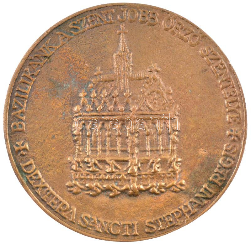 1983. 'Szent István Bazilika Budapest - Felújítás kezdete 1983 / Bazilikánk a Szent Jobb őrző szentélye - Dextera Sancti Stephani Regis' kétoldalas, öntött bronz emlékérem (78mm) T:1- patina - Image 2
