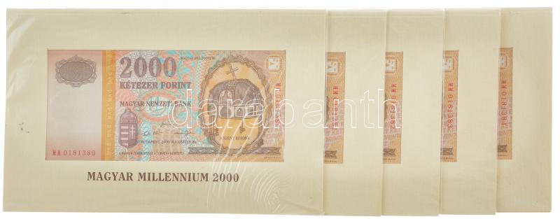 2000. 2000Ft (5x) 'Millenium' sorszámkövetők 'MM 0181380 - MM 0181384' eredeti, bontatlan díszcsomagolásban T:I Adamo F56A
