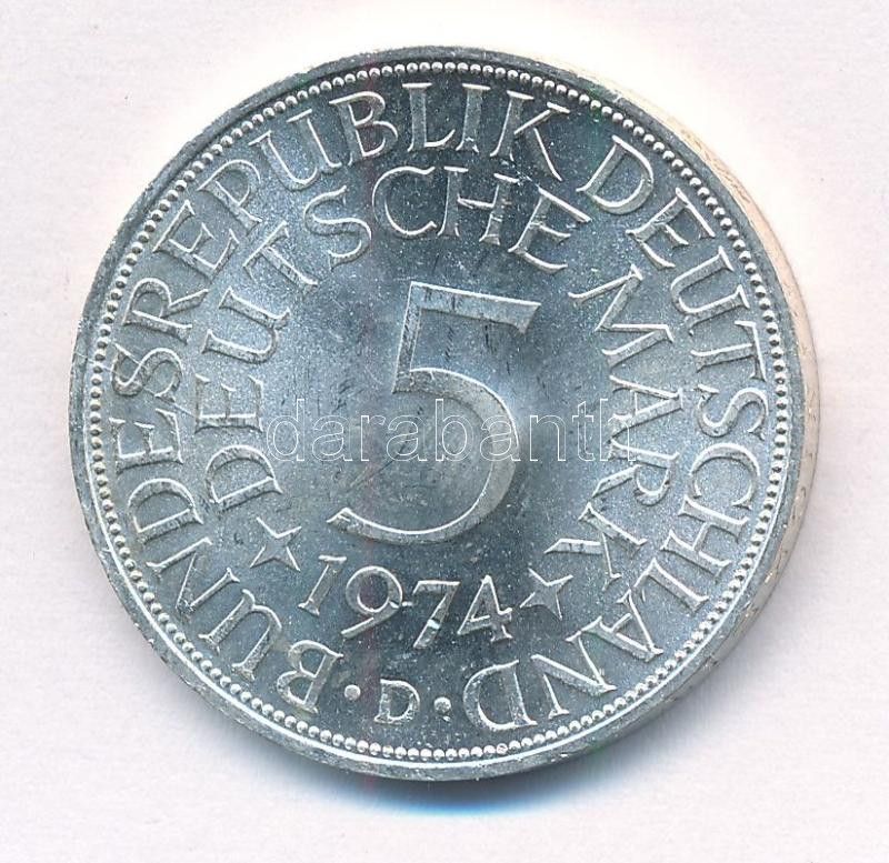 Német Szövetségi Köztársaság 1974F 5M Ag T:1- Federal Repbulic Germany 1974F 5 Mark Ag C:AU Krause KM# 112.1